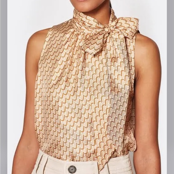 Joie Tops - Joie Tan Patterned Bow Tie Blouse